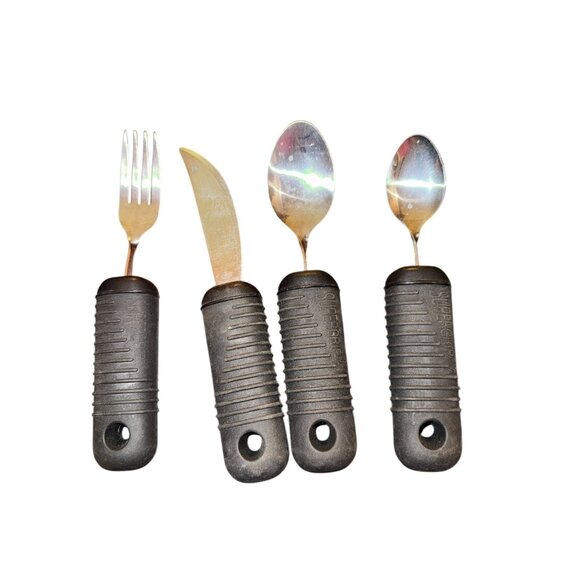 SuperGrip Stainless 4 PC Silverware Handicap Parkinson's Disability Utensil Set - Picture 1 of 3